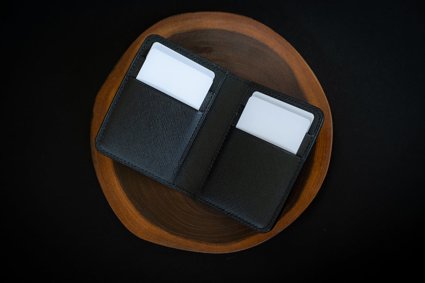 Matte Black Alligator & Saffiano Compact Bifold