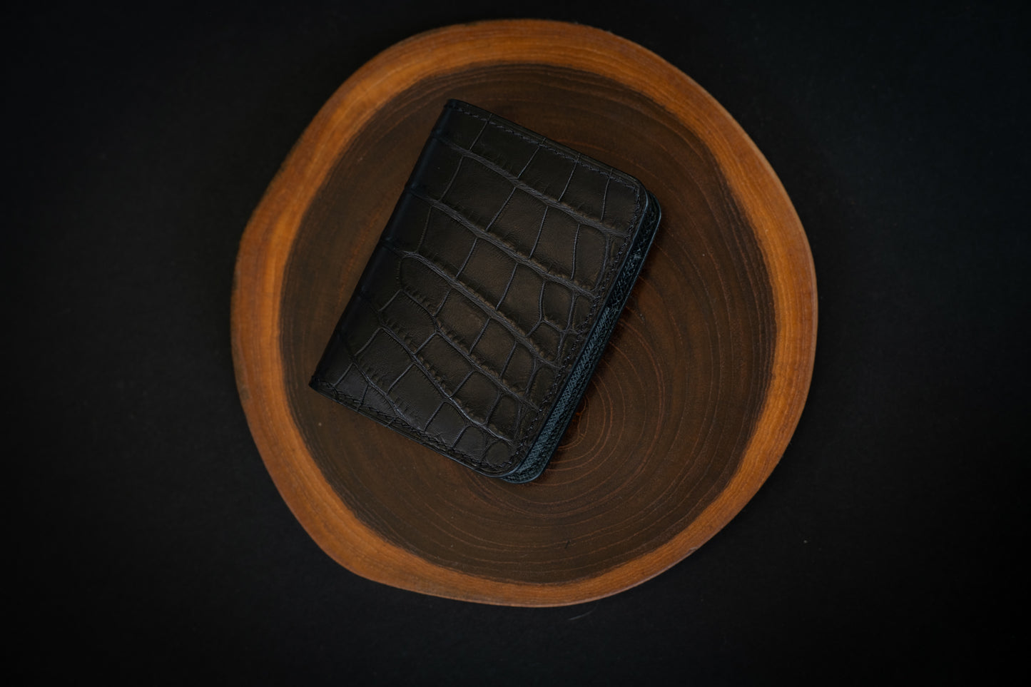Matte Black Alligator & Saffiano Compact Bifold