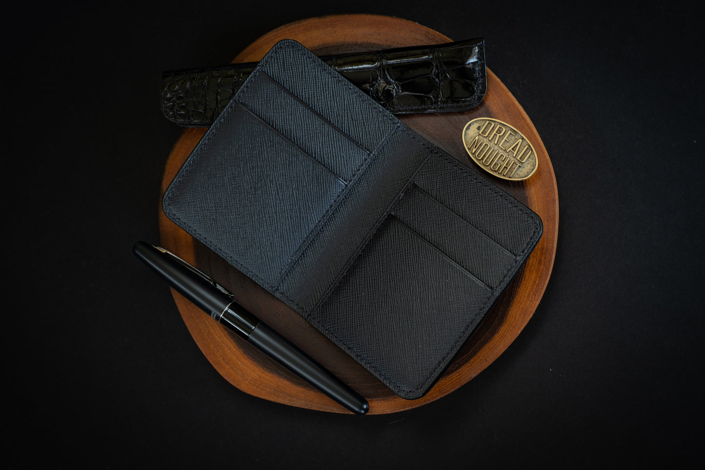 Matte Black Alligator & Saffiano Compact Bifold