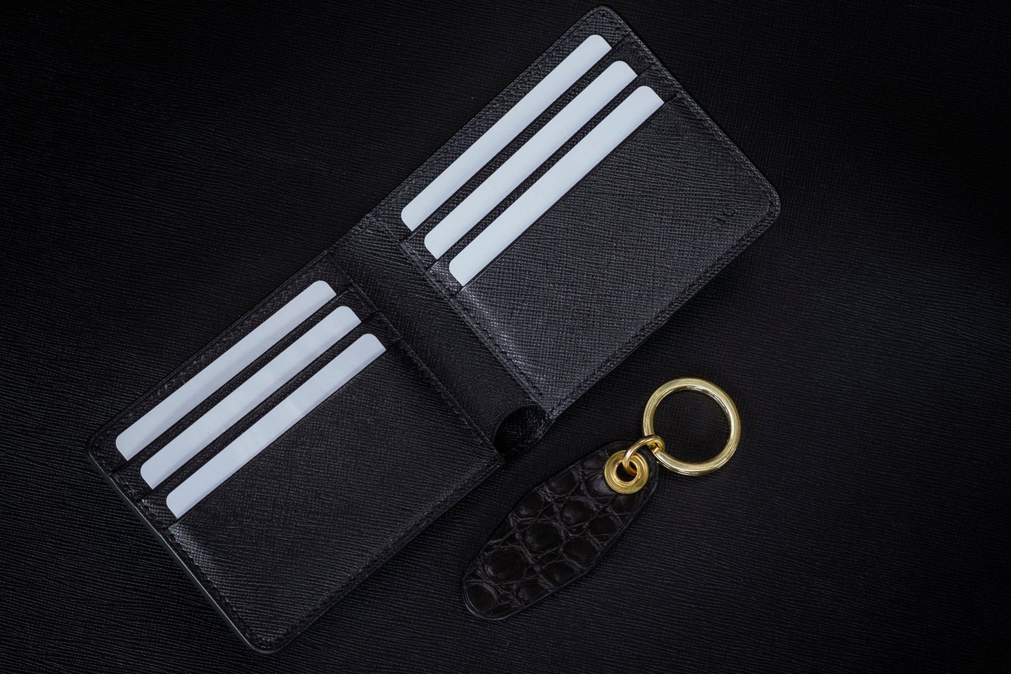 Matte Black Alligator & Saffiano Traditional Bifold