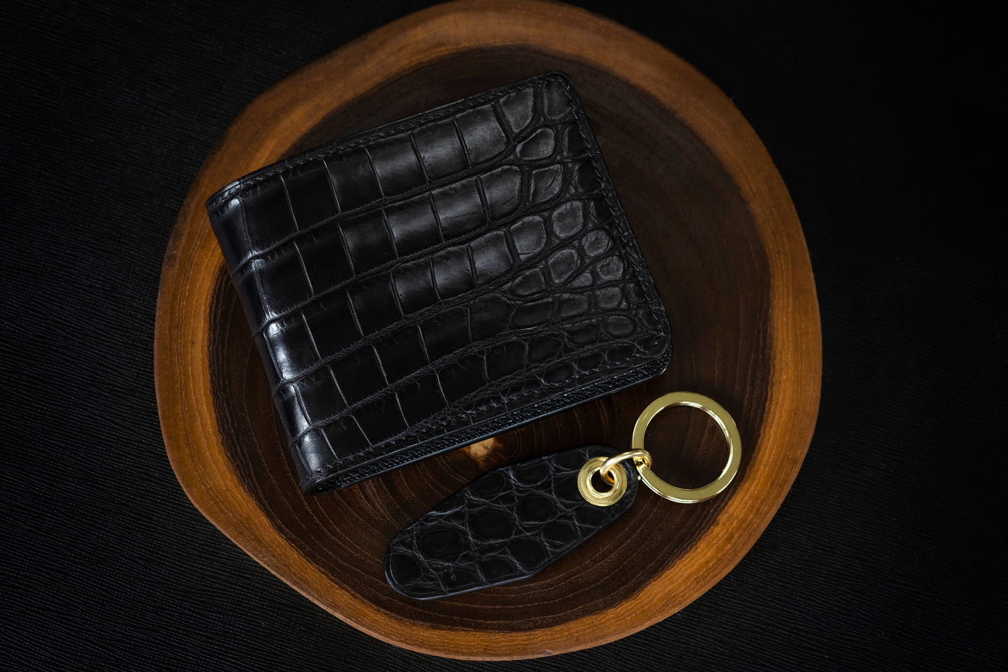 Matte Black Alligator & Saffiano Traditional Bifold