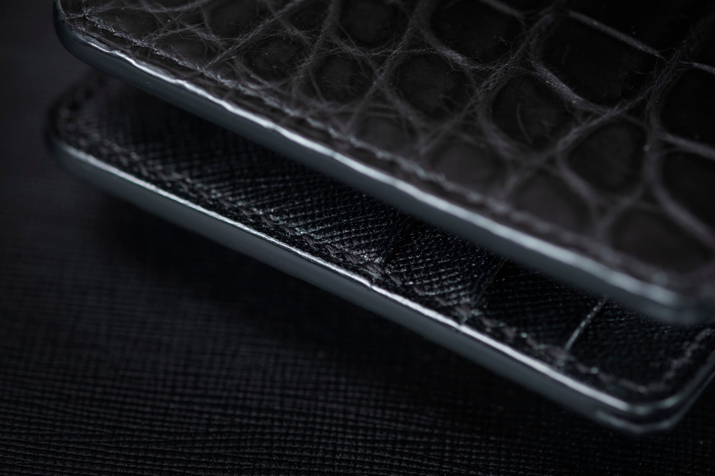 Matte Black Alligator & Saffiano Traditional Bifold