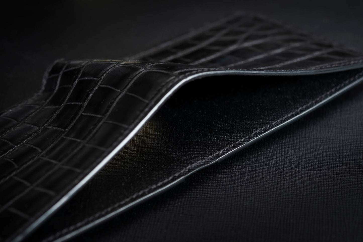 Matte Black Alligator & Saffiano Traditional Bifold