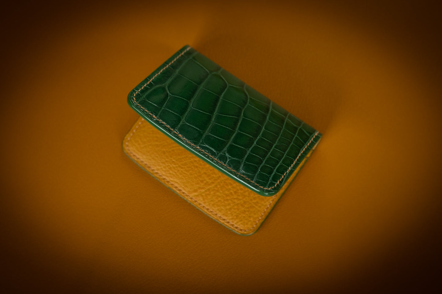 Green Glazed Alligator & Ochre Gambetta Pocket Organizer