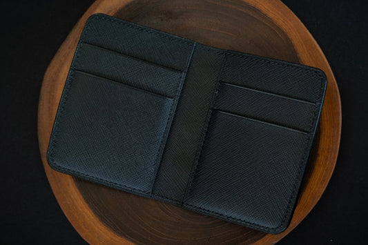 (Sample Sale) Matte Black Alligator & Saffiano Compact Bifold