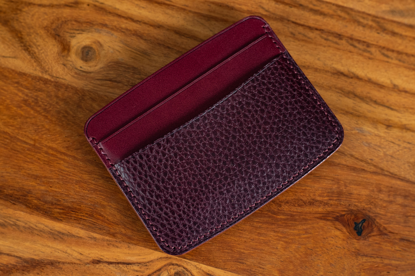 Bordeaux & Natural Five Slot Card Wallet