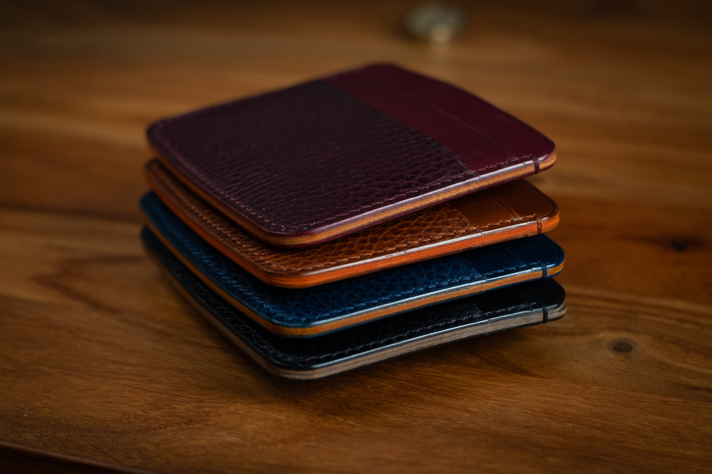 Bordeaux & Natural Five Slot Card Wallet